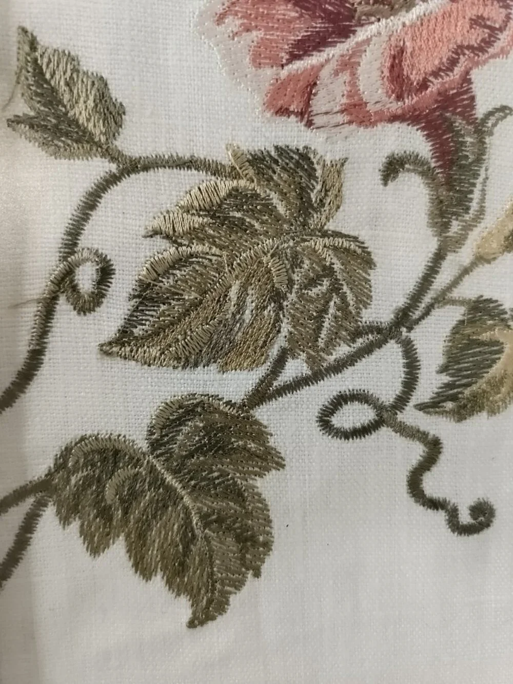 Vintage Embroidered Floral Fabric Art 1980s Curtain Sample Framed Botanical